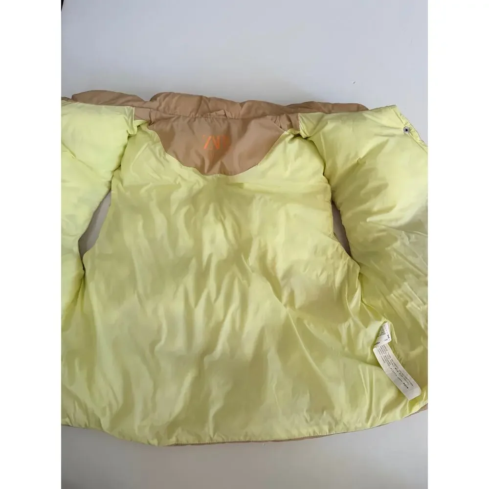 Zara Girls Cream Puffer Vest with Yellow Lining - Size 11/12